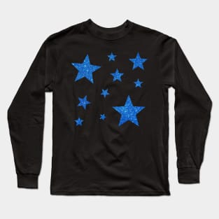 Royal Blue Faux Glitter Stars Long Sleeve T-Shirt